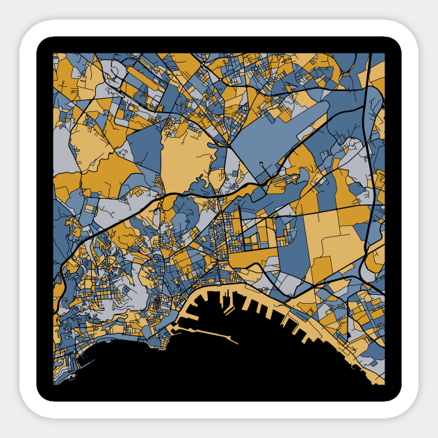 Naples Map Pattern in Blue & Gold Sticker by PatternMaps